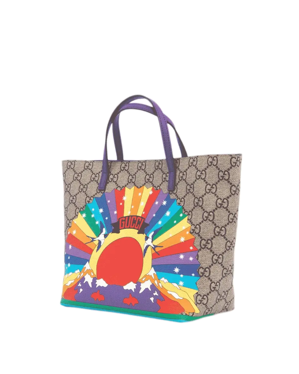 GUCCI KID TOTE BROWN RAINBOW BIRDS GG MONOGRAM CANVAS GHW 410812 201099 07176
