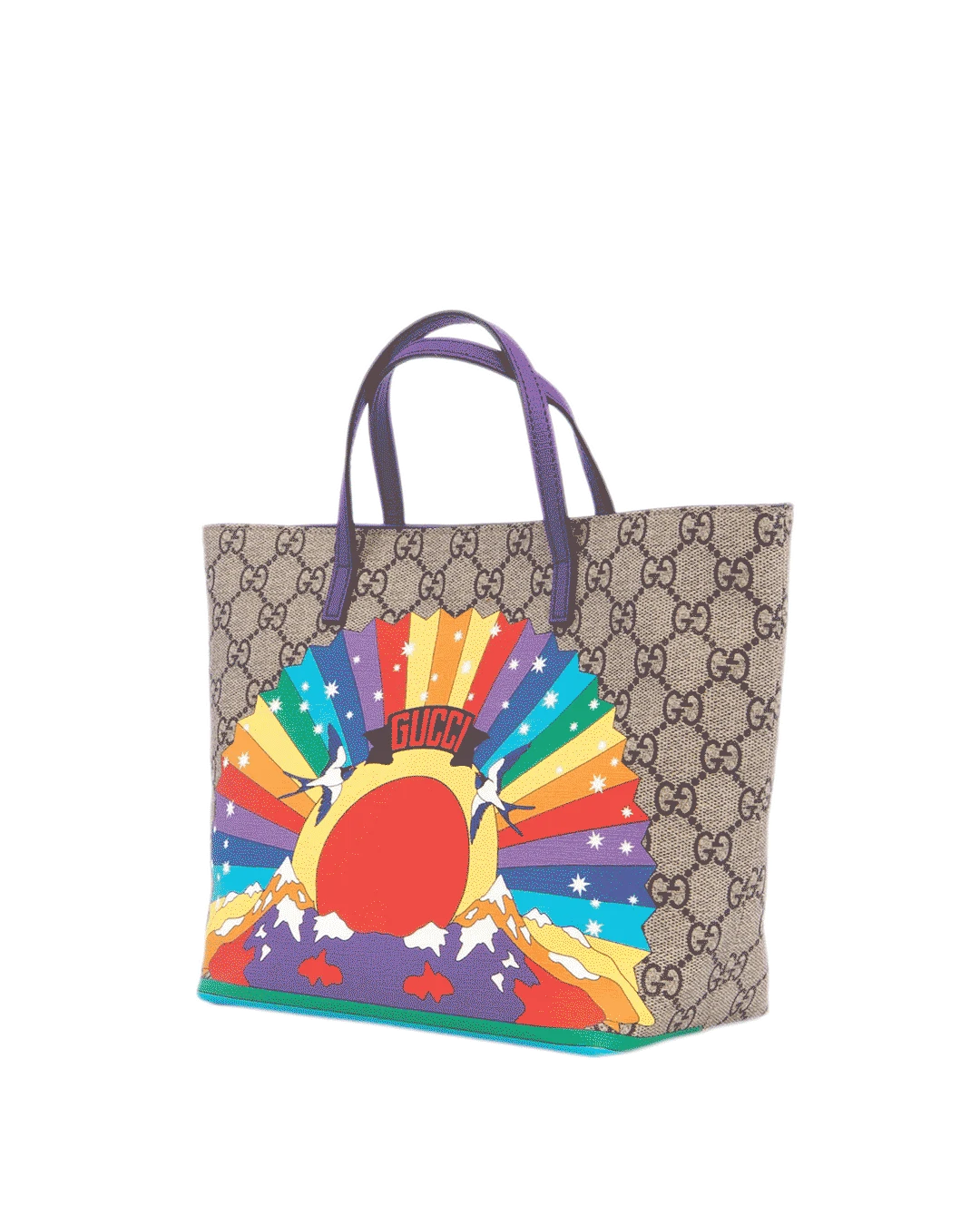GUCCI KID TOTE BROWN RAINBOW BIRDS GG MONOGRAM CANVAS GHW 410812 201099 07176