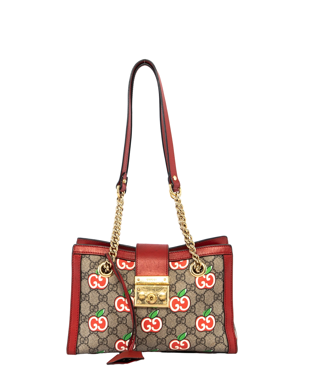 GUCCI PADLOCK SHOULDER BAG SMALL BROWN RED APPLE GG MONOGRAM CANVAS GHW 498156 204991 1876
