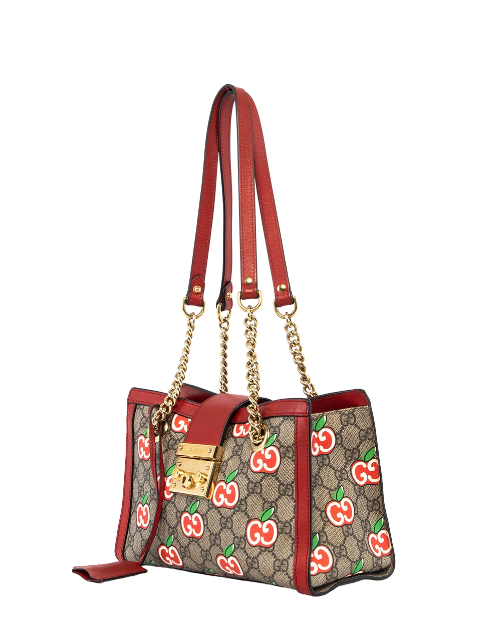 GUCCI PADLOCK SHOULDER BAG SMALL BROWN RED APPLE GG MONOGRAM CANVAS GHW 498156 204991 1877