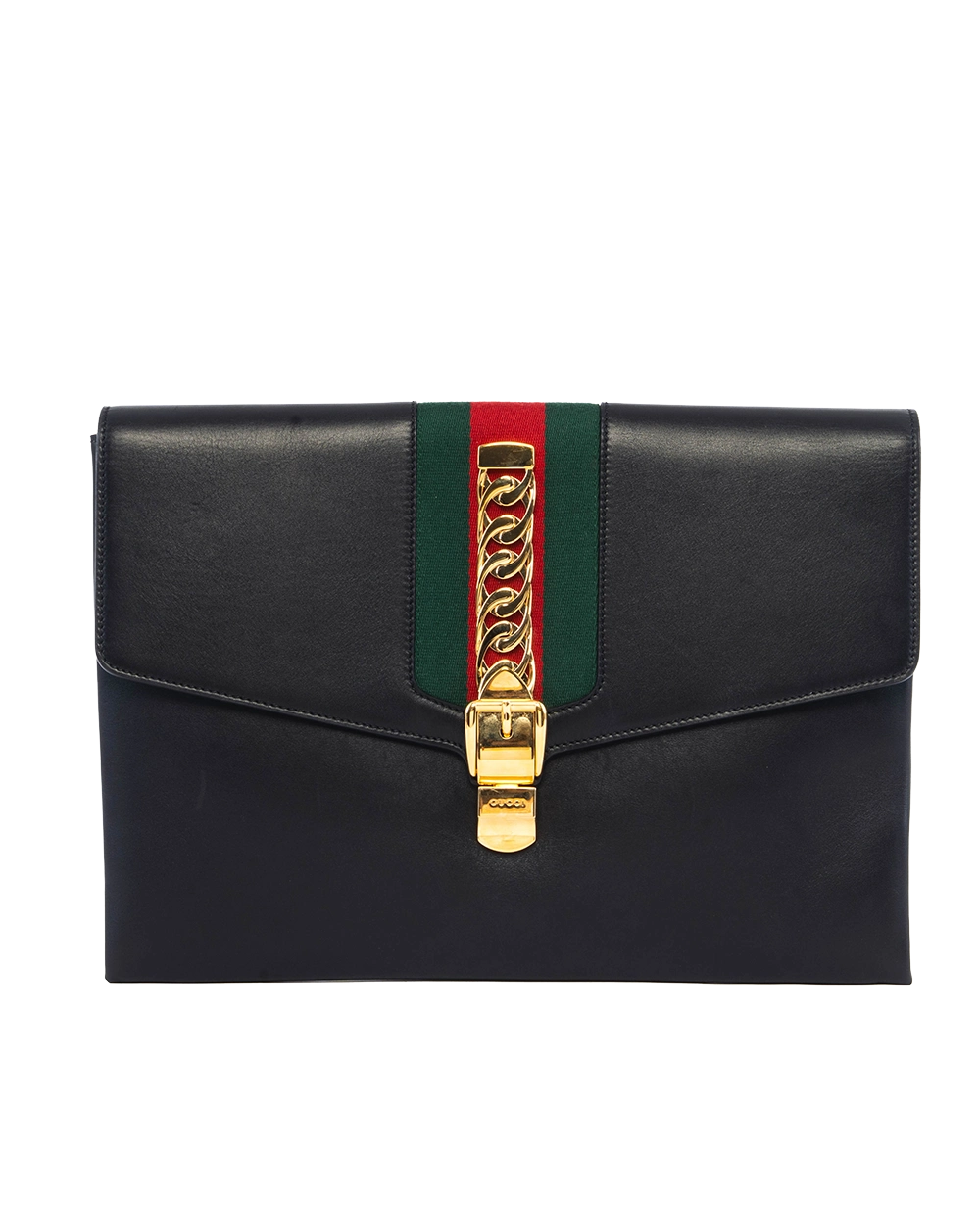 GUCCI SYLVIE CLUTCH BLACK CALF GHW 477630 520981 0681
