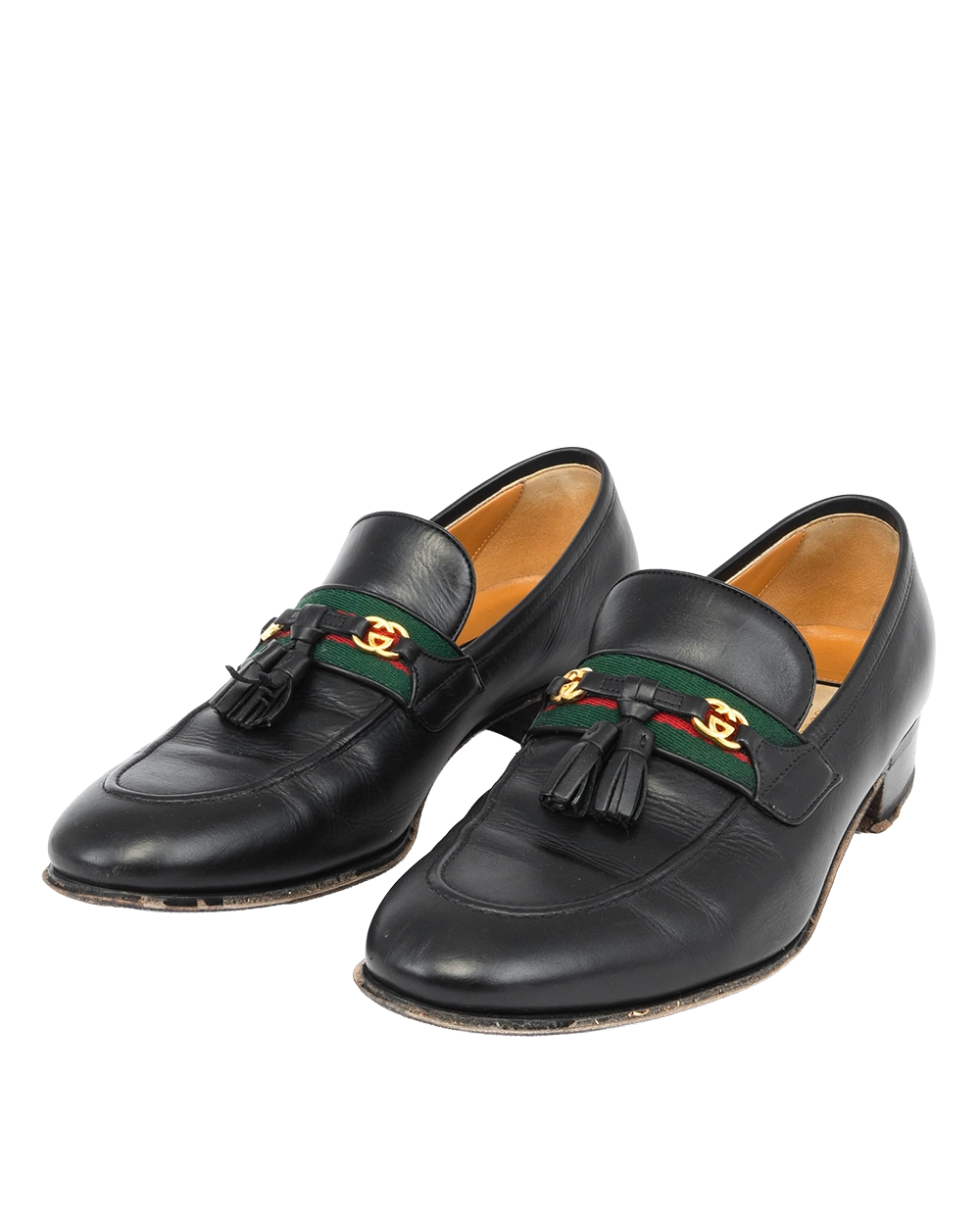 GUCCI TASSEL LOAFERS 9.5 BLACK RED GREEN CALF GHW 0366