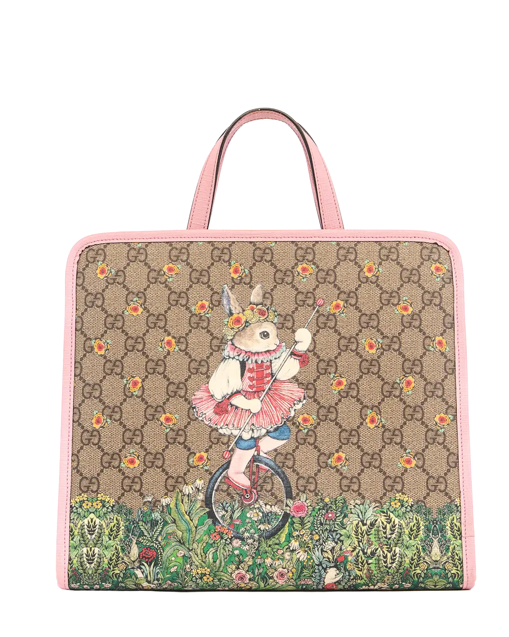 GUCCIxYUKO HIGUCHI KID TOTE BROWN PINK GG MONOGRAM CANVAS SHW 605614 213317 2816
