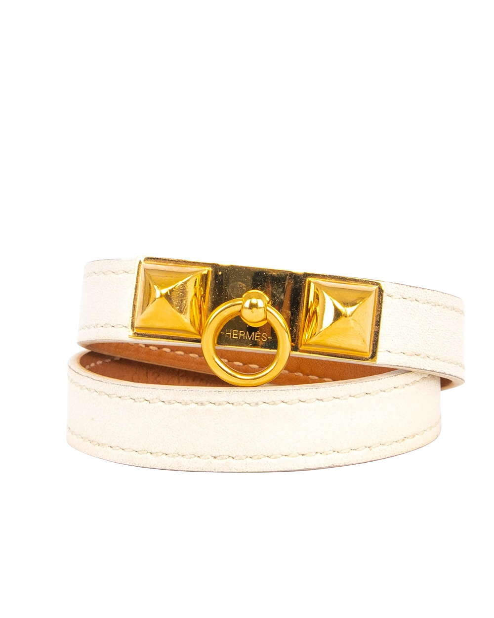 HERMES RIVALE BOUBLE TOUR BRACELET T2 BLANC GHW A MZ 012 HA 1473