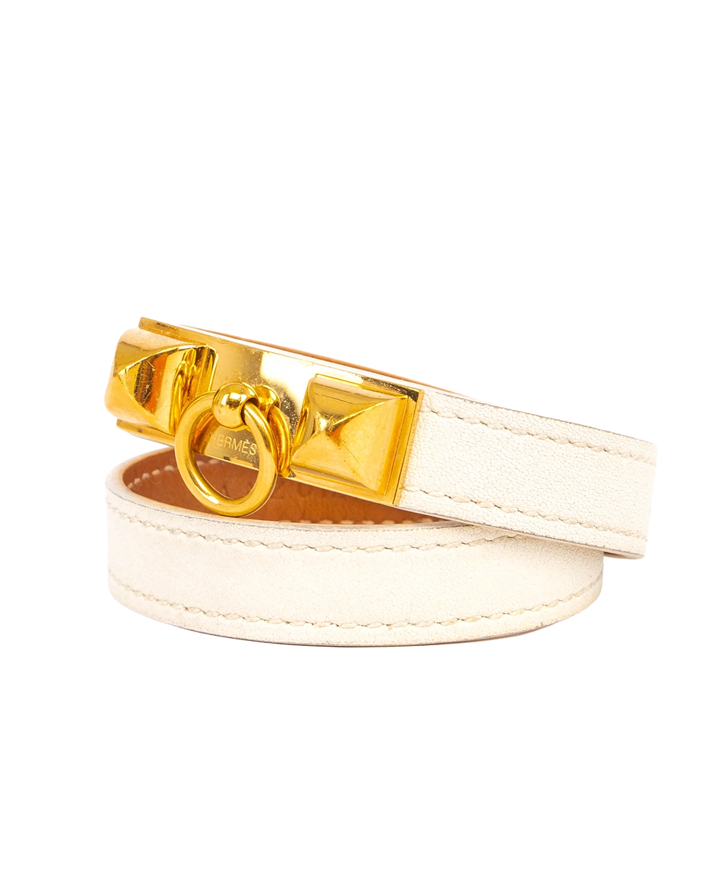 HERMES RIVALE BOUBLE TOUR BRACELET T2 BLANC GHW A MZ 012 HA 1475