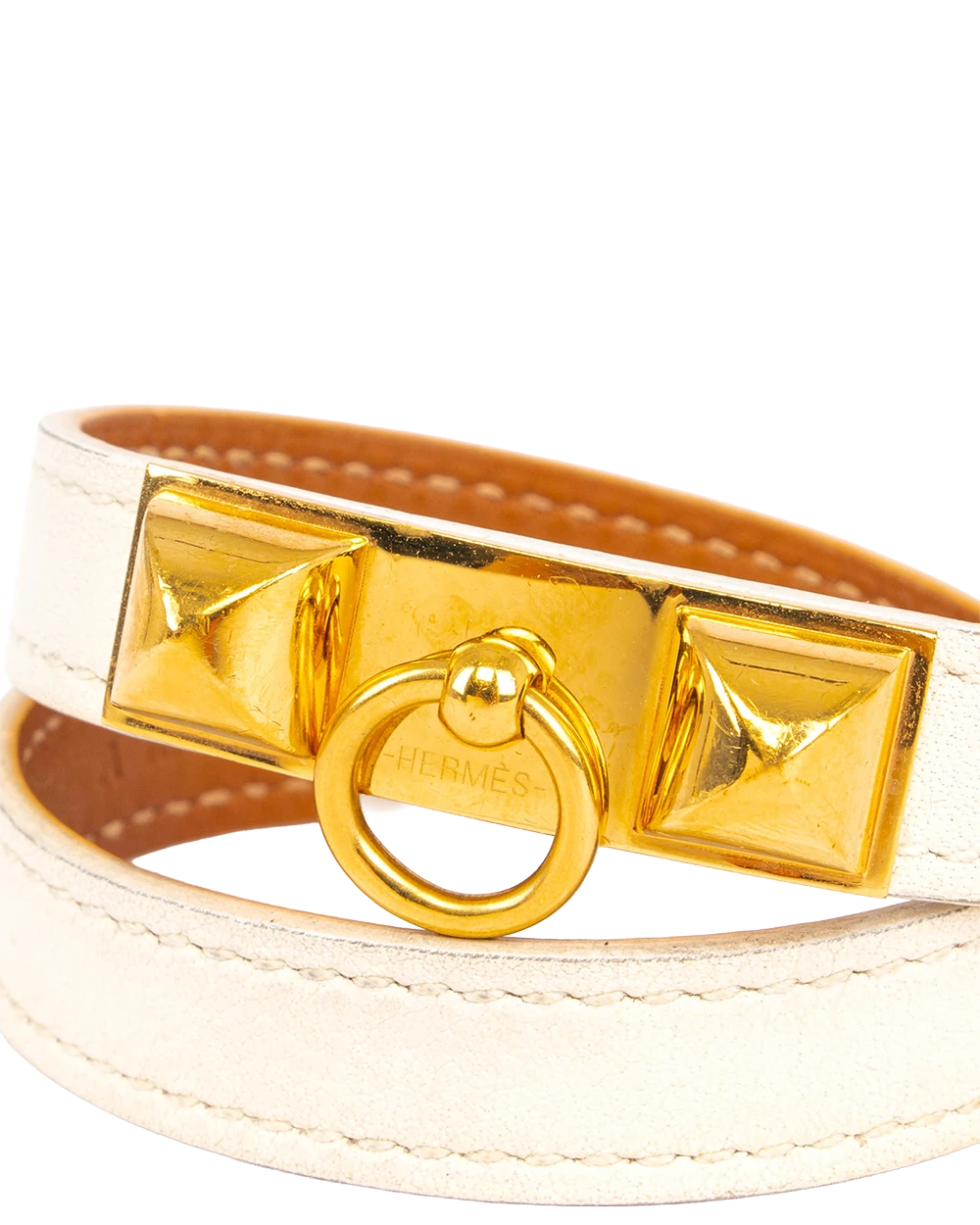 HERMES RIVALE BOUBLE TOUR BRACELET T2 BLANC GHW A MZ 012 HA 1477