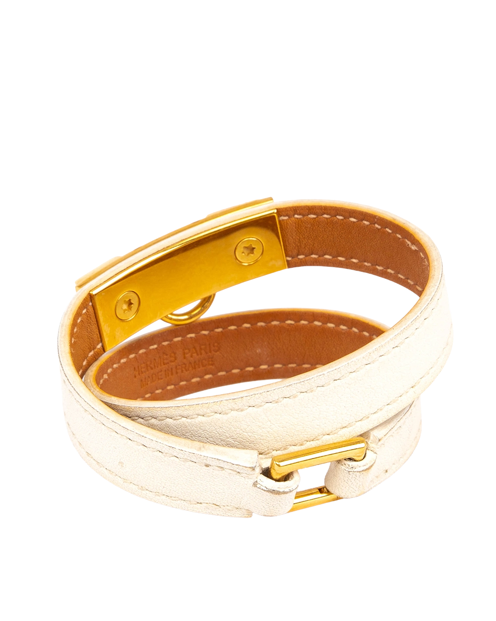 HERMES RIVALE BOUBLE TOUR BRACELET T2 BLANC GHW A MZ 012 HA 1478