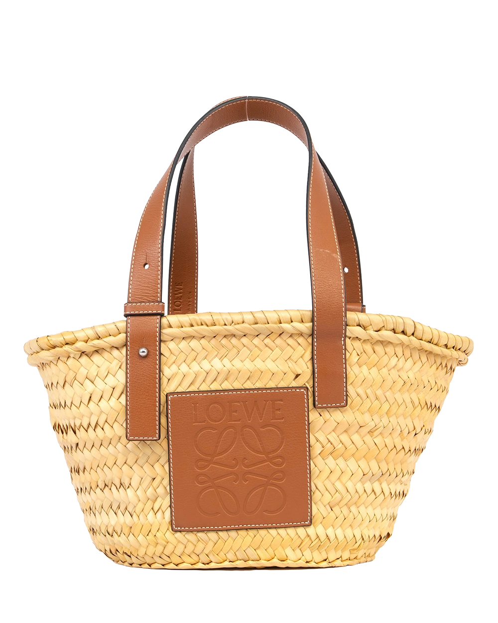 LOEWE TRIMMED BASKET TOTE BROWN WOVEN SHW 412052 0050