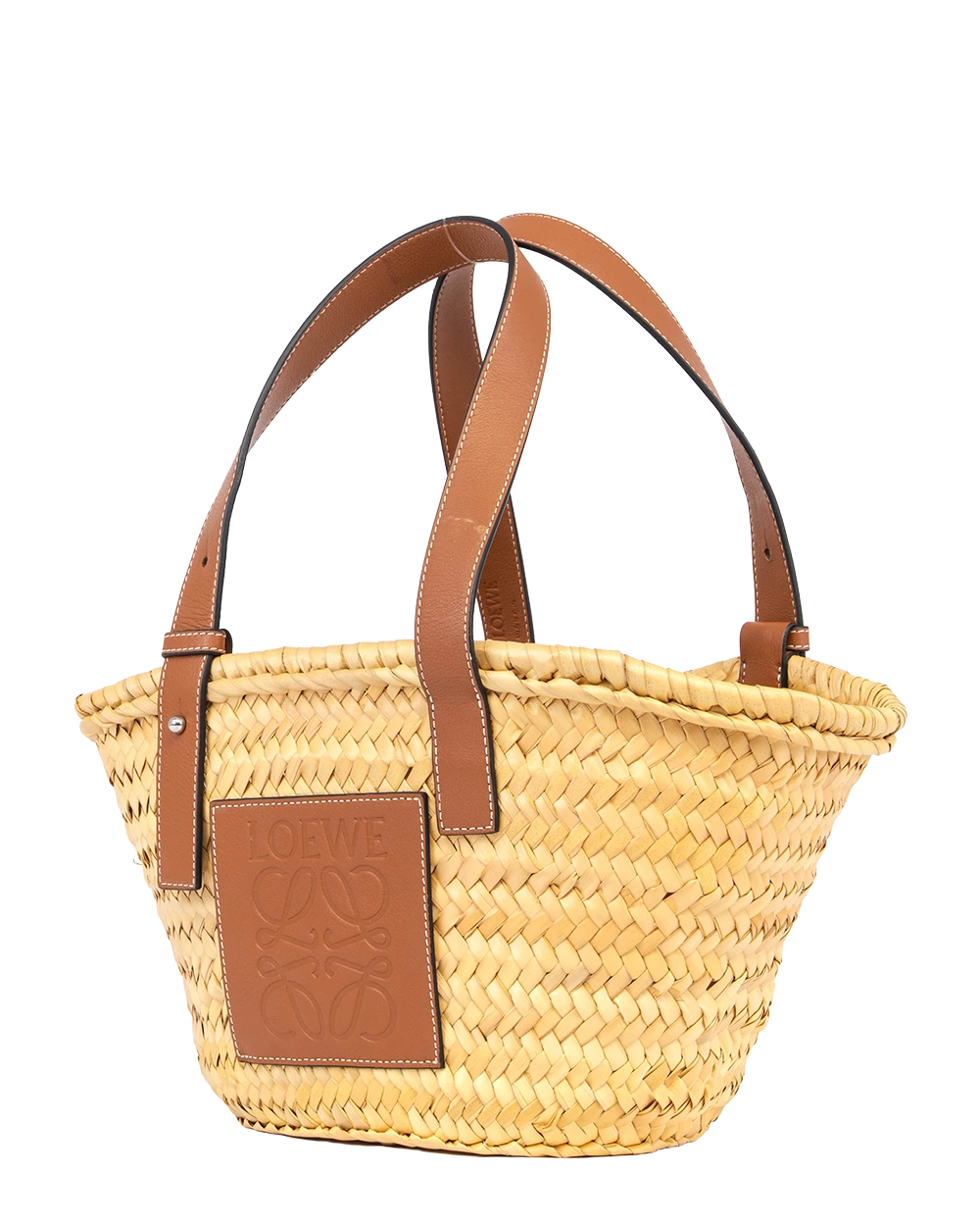 LOEWE TRIMMED BASKET TOTE BROWN WOVEN SHW 412052 0051