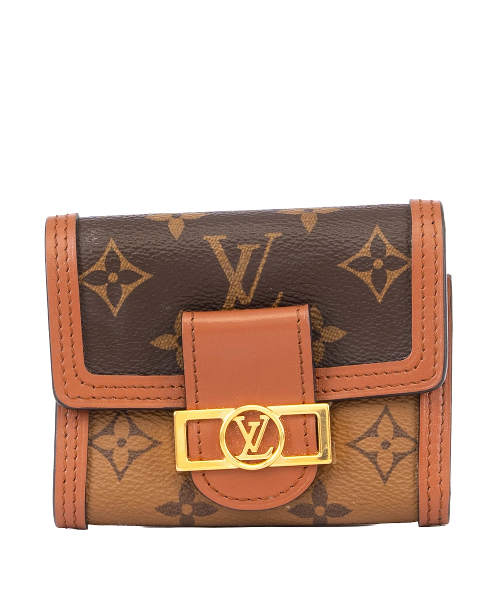 LV DAUPHINE COMPACT WALLET SHORT BROWN MONOGRAM REVERSE GHW MICROCHIP 0590