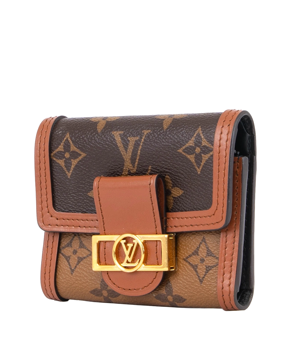 LV DAUPHINE COMPACT WALLET SHORT BROWN MONOGRAM REVERSE GHW MICROCHIP 0591