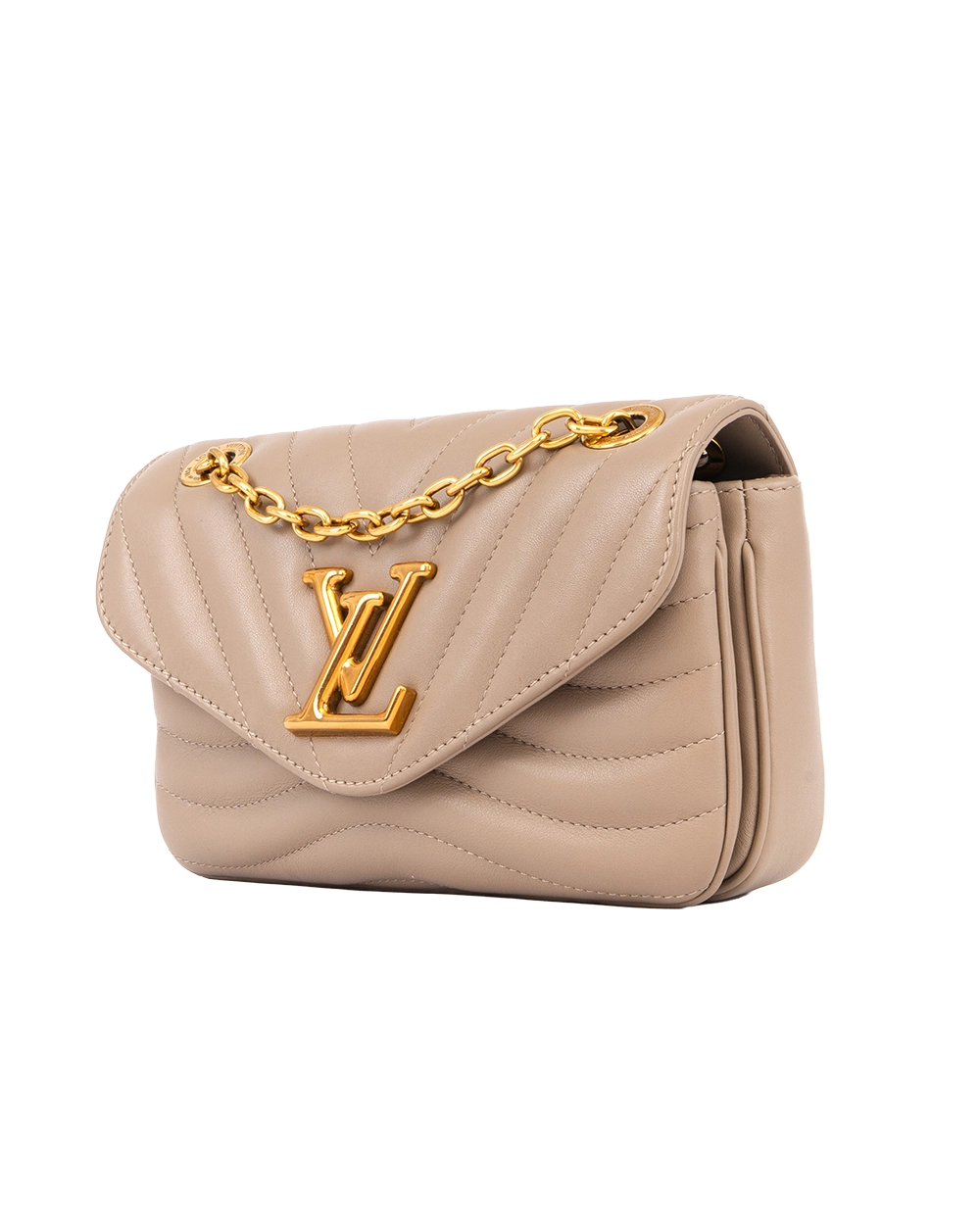 LV NEW WAVE WITH CHAIN PM BEIGE CALF GHW MICROCHIP 0390