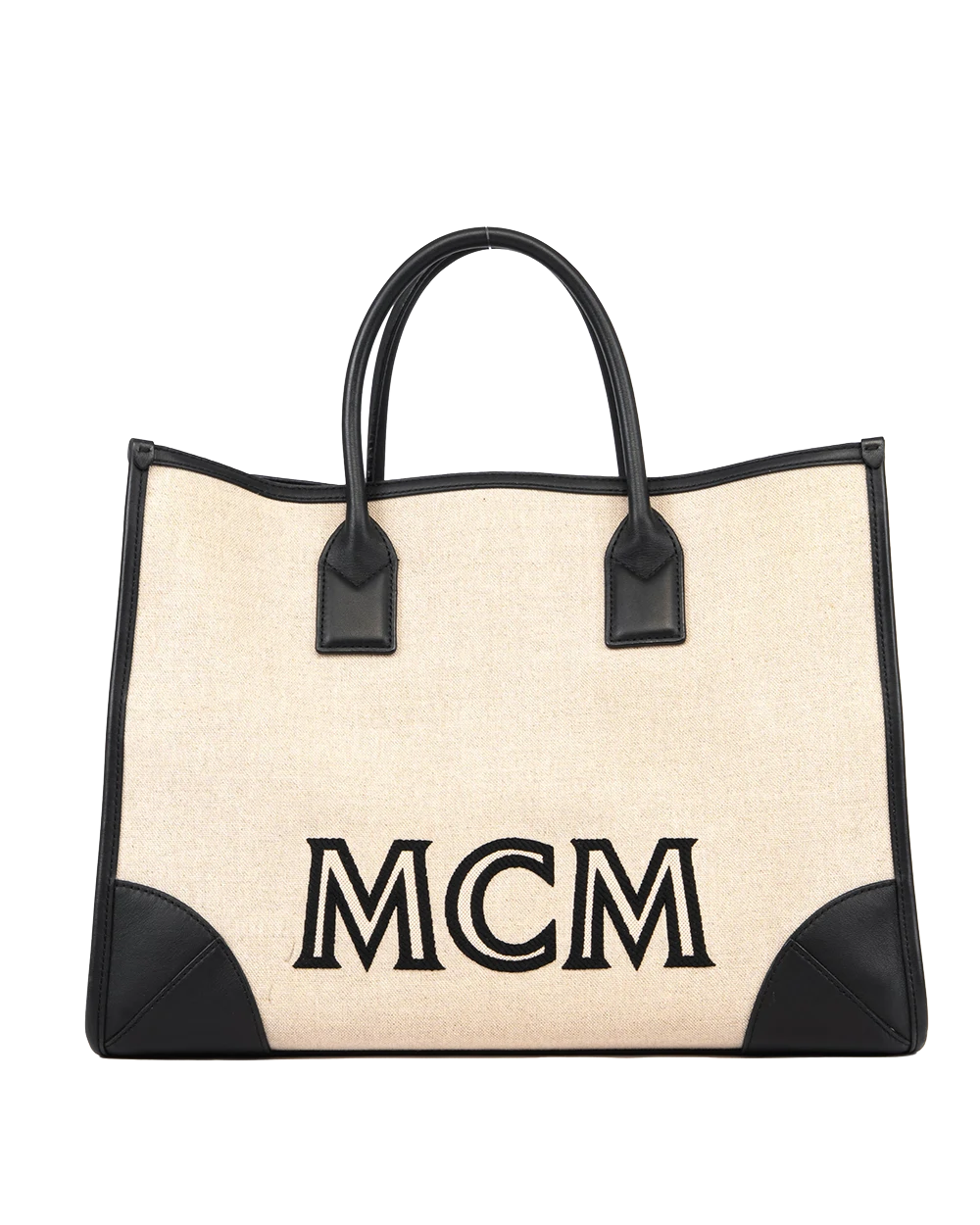 MCM MUNCHEN TOTE BLACK BEIGE LINEN GHWMW MWTCAB004BKK00110012204 0026