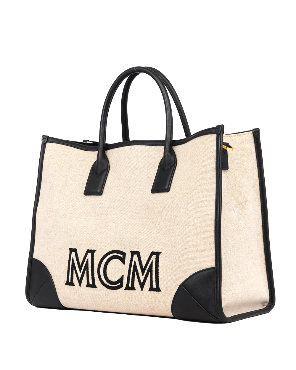 MCM MUNCHEN TOTE BLACK BEIGE LINEN GHWMW MWTCAB004BKK00110012204 0027