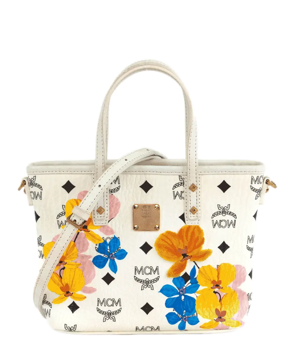 MCM TOP ZIP SHOPPER FLOWER MINI WHITE CANVAS GHW MWPBSSE84WT00100110031710 1800