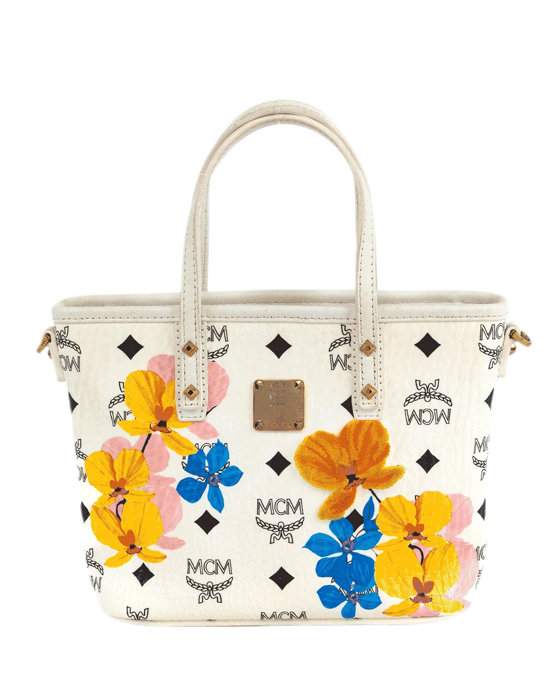 MCM TOP ZIP SHOPPER FLOWER MINI WHITE CANVAS GHW MWPBSSE84WT00100110031710 1801
