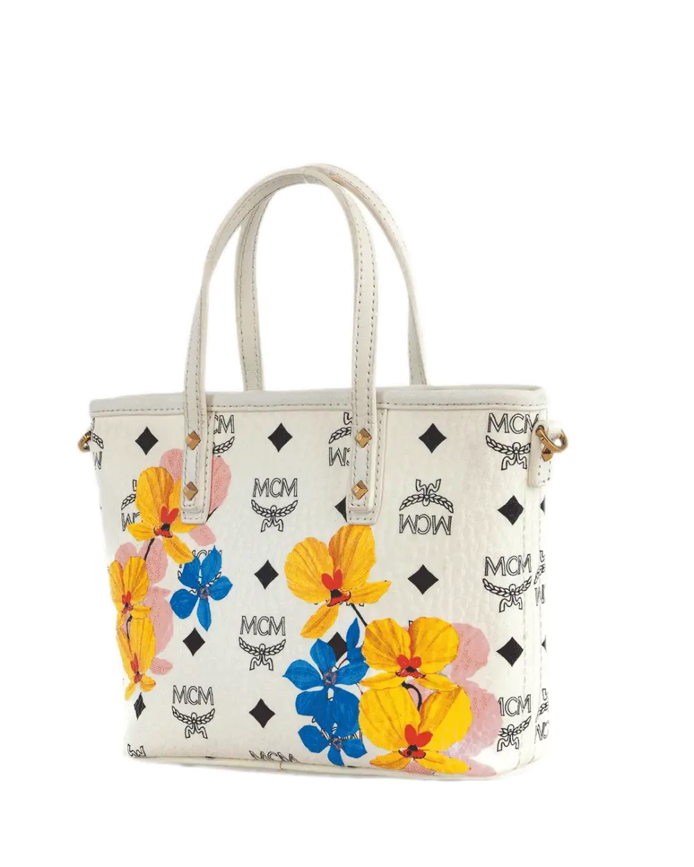 MCM TOP ZIP SHOPPER FLOWER MINI WHITE CANVAS GHW MWPBSSE84WT00100110031710 1804