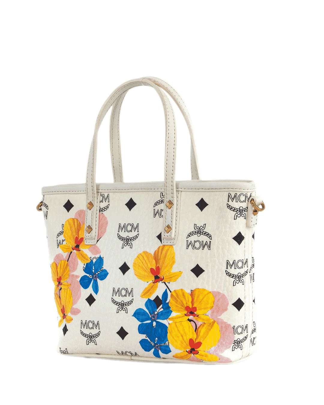 MCM TOP ZIP SHOPPER FLOWER MINI WHITE CANVAS GHW MWPBSSE84WT00100110031710 1804