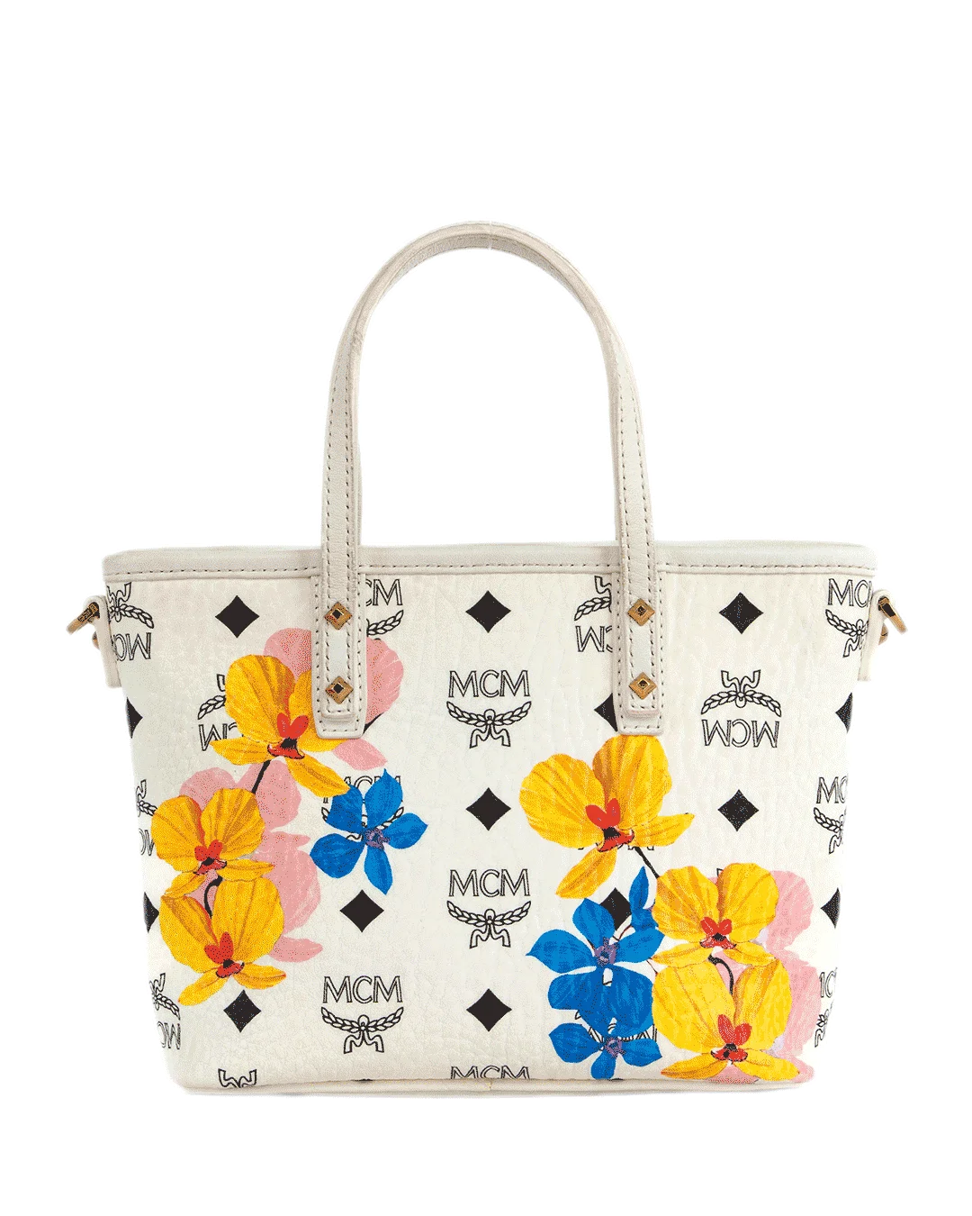 MCM TOP ZIP SHOPPER FLOWER MINI WHITE CANVAS GHW MWPBSSE84WT00100110031710 1805
