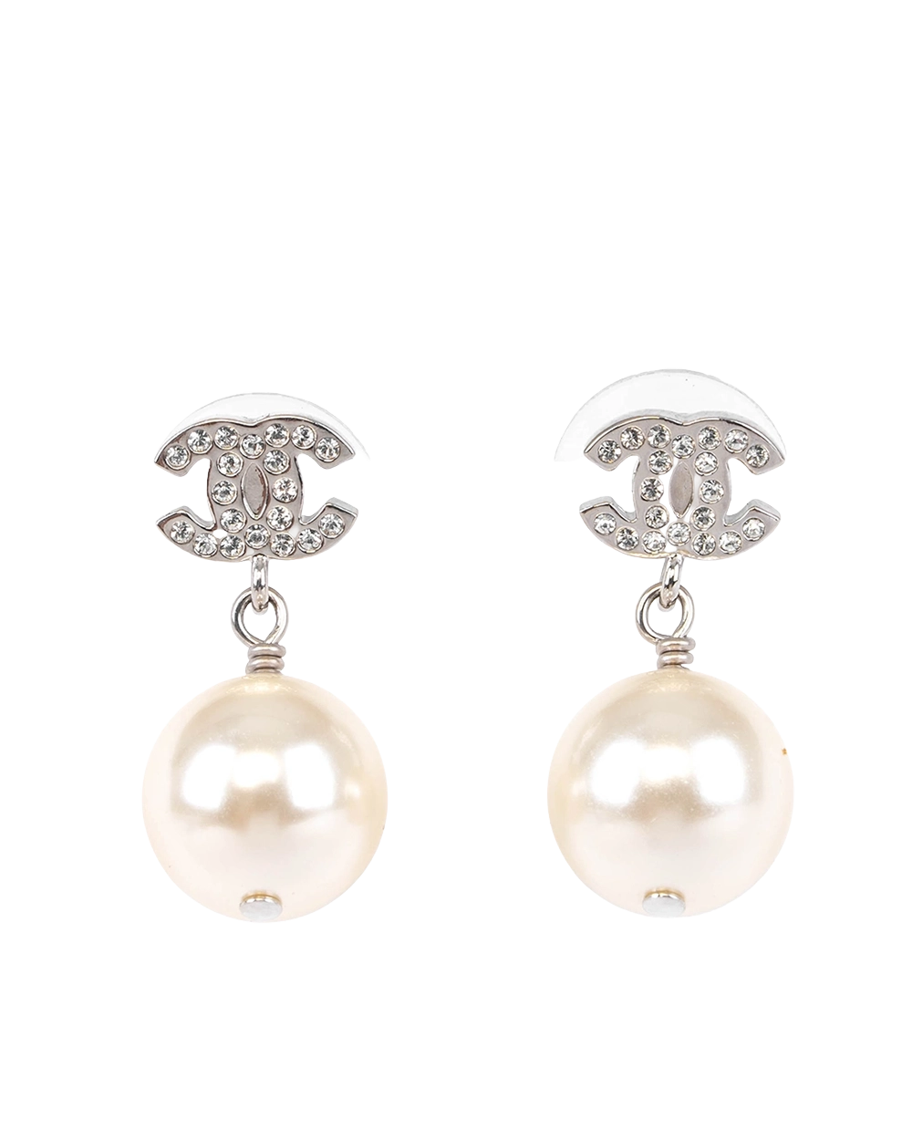 NEW CHANEL CRYTAL CC LOGO PEARL EARRINGS 1 CM SHW 0769