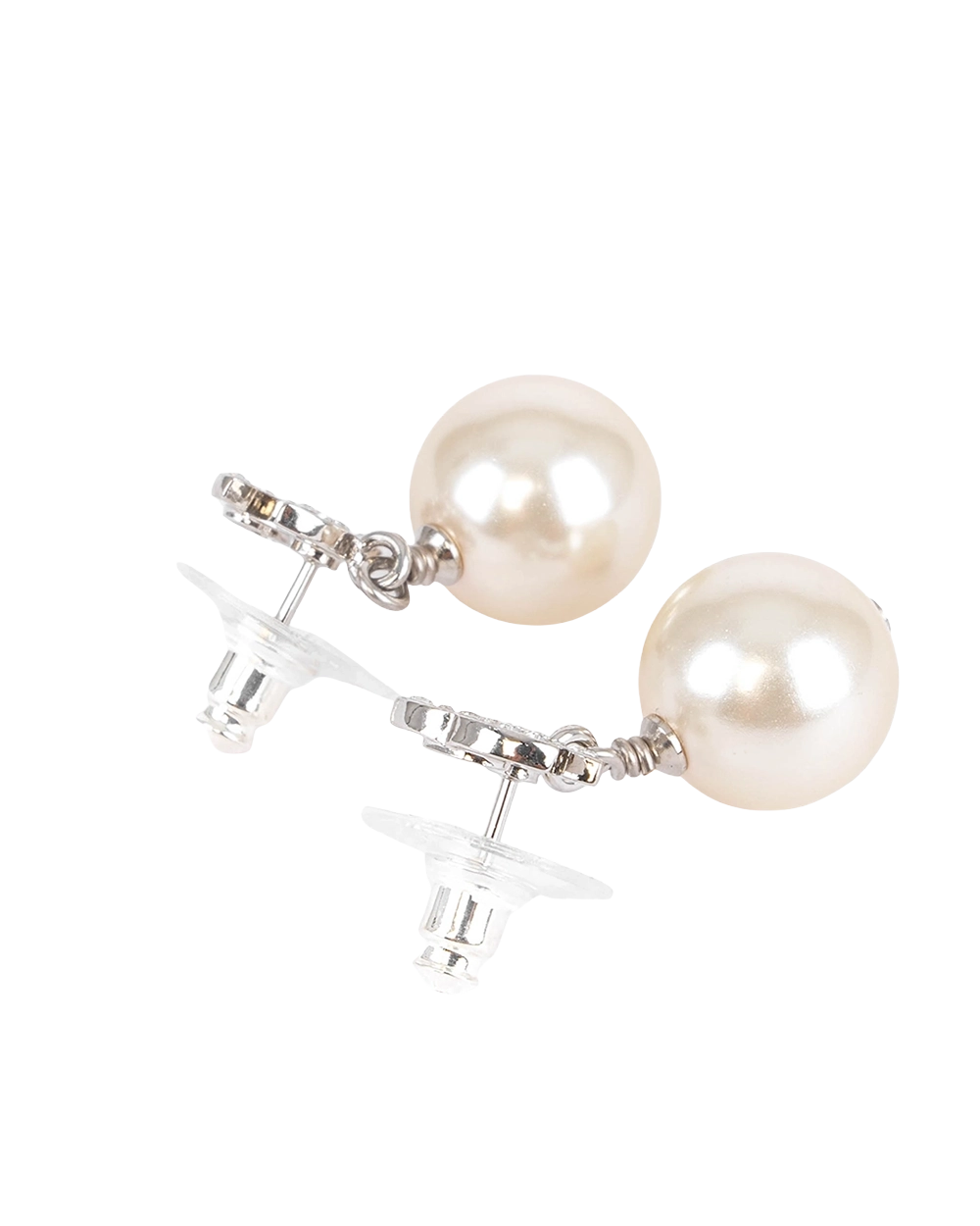 NEW CHANEL CRYTAL CC LOGO PEARL EARRINGS 1 CM SHW 0776