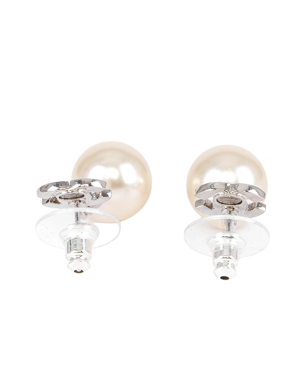 NEW CHANEL CRYTAL CC LOGO PEARL EARRINGS 1 CM SHW 0779