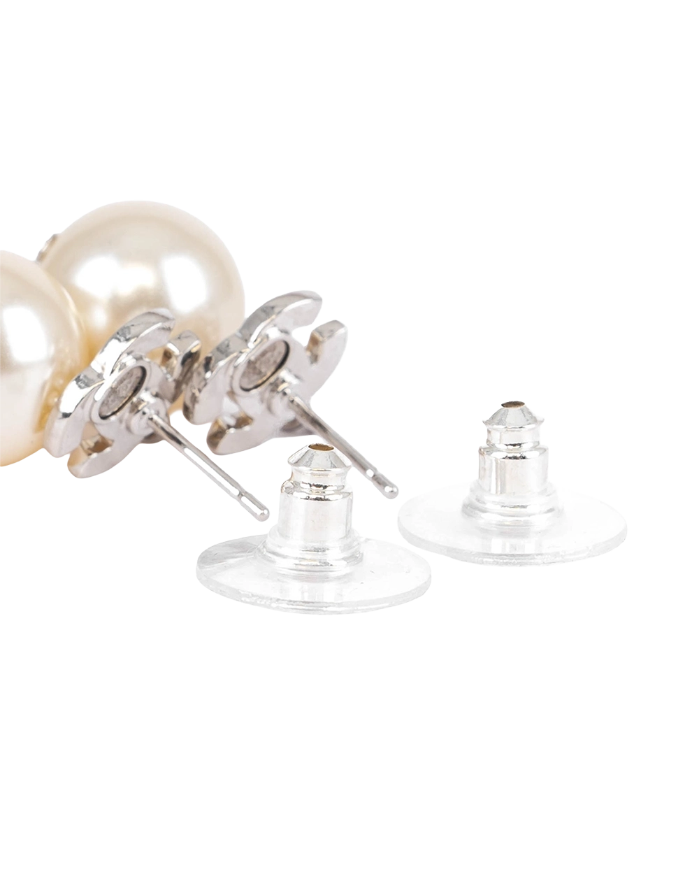 NEW CHANEL CRYTAL CC LOGO PEARL EARRINGS 1 CM SHW 0780