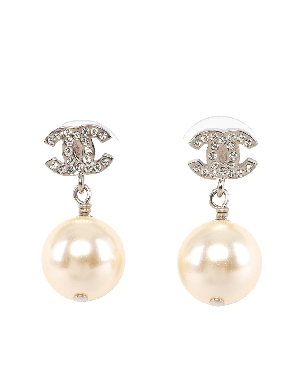 NEW CHANEL CRYTAL CC LOGO PEARL EARRINGS 1 CM SHW 0781