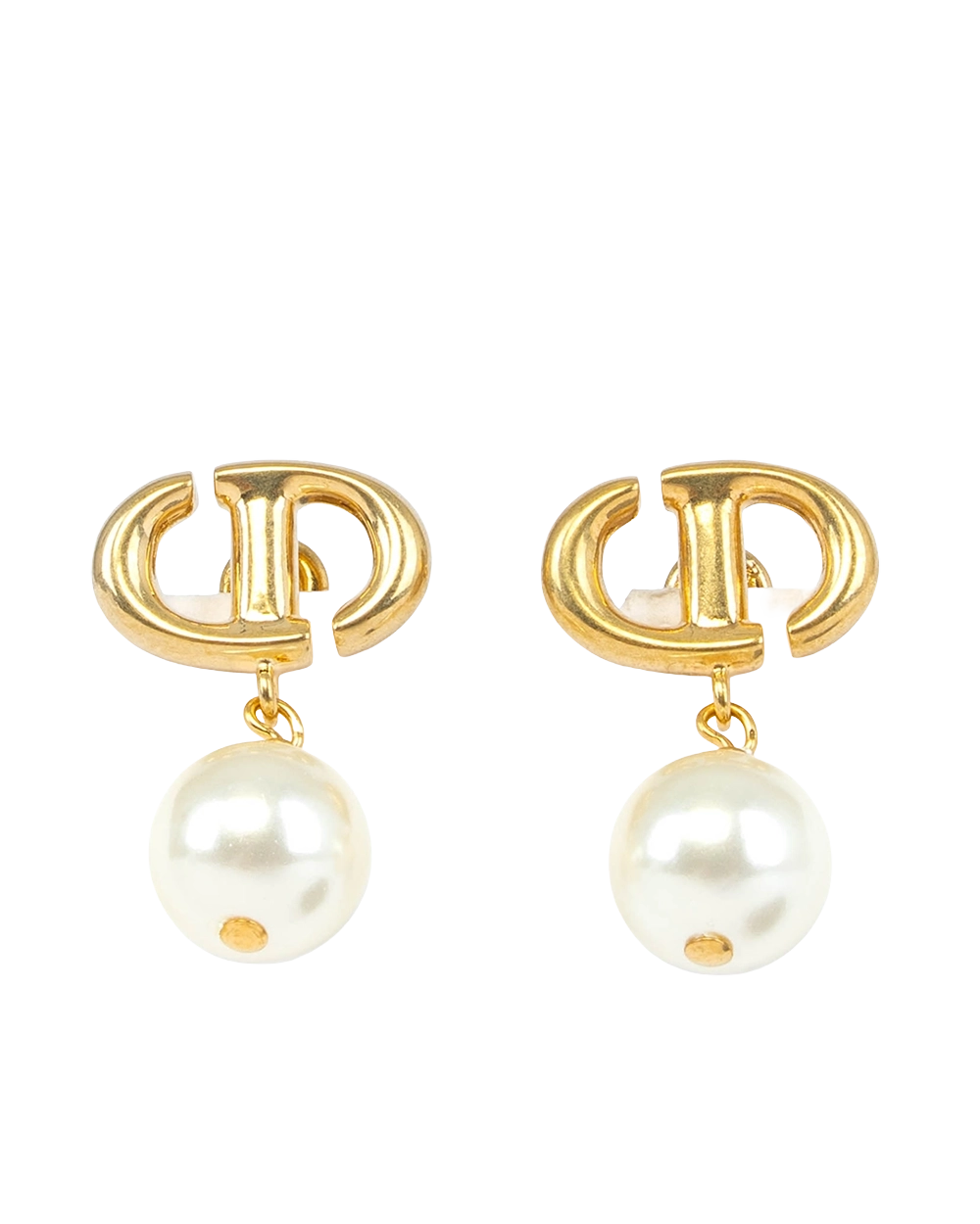 NEW DIOR CD NAVY EARRINGS GOLD PEARL GHW 0755
