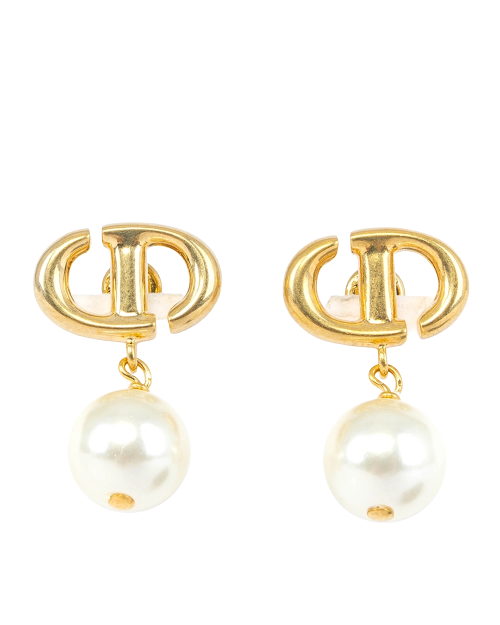 NEW DIOR CD NAVY EARRINGS GOLD PEARL GHW 0756