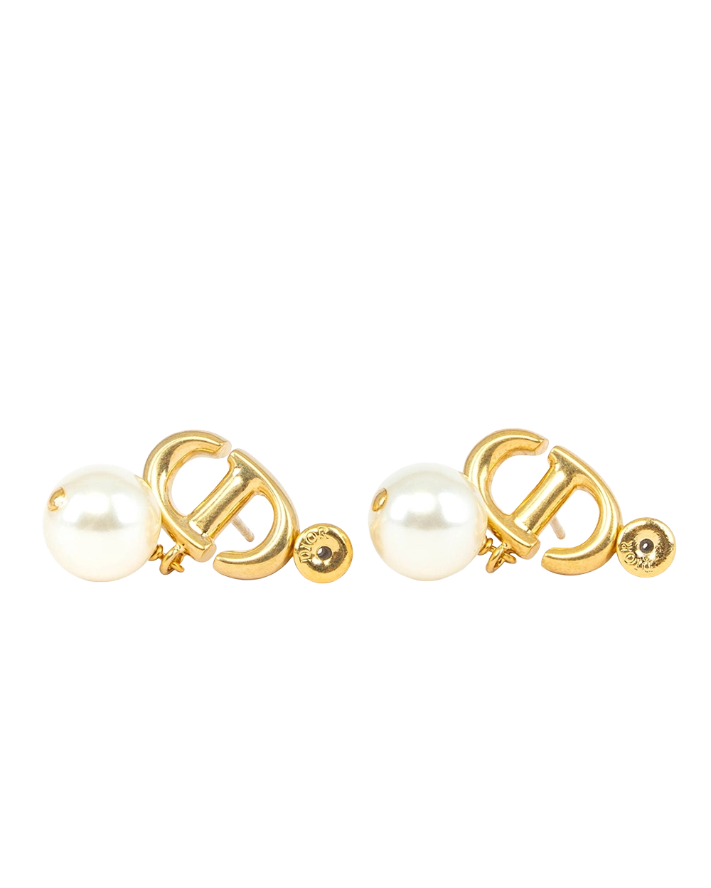 NEW DIOR CD NAVY EARRINGS GOLD PEARL GHW 0760