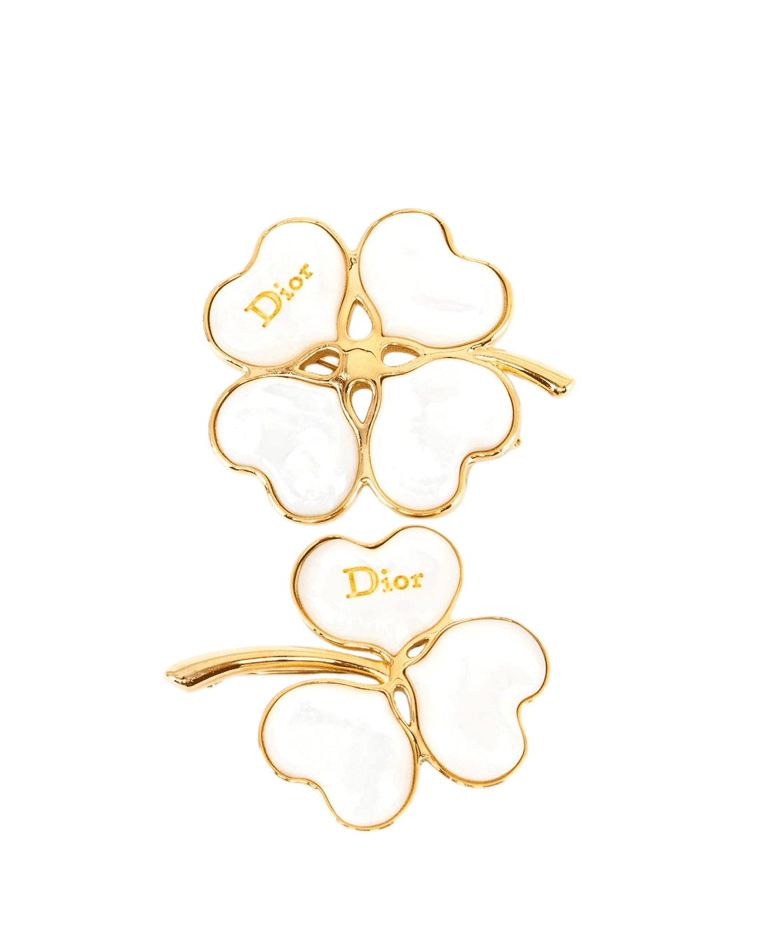 NEW DIOR SPARKLING CLOVER BROOCH WHITE GHW 2054