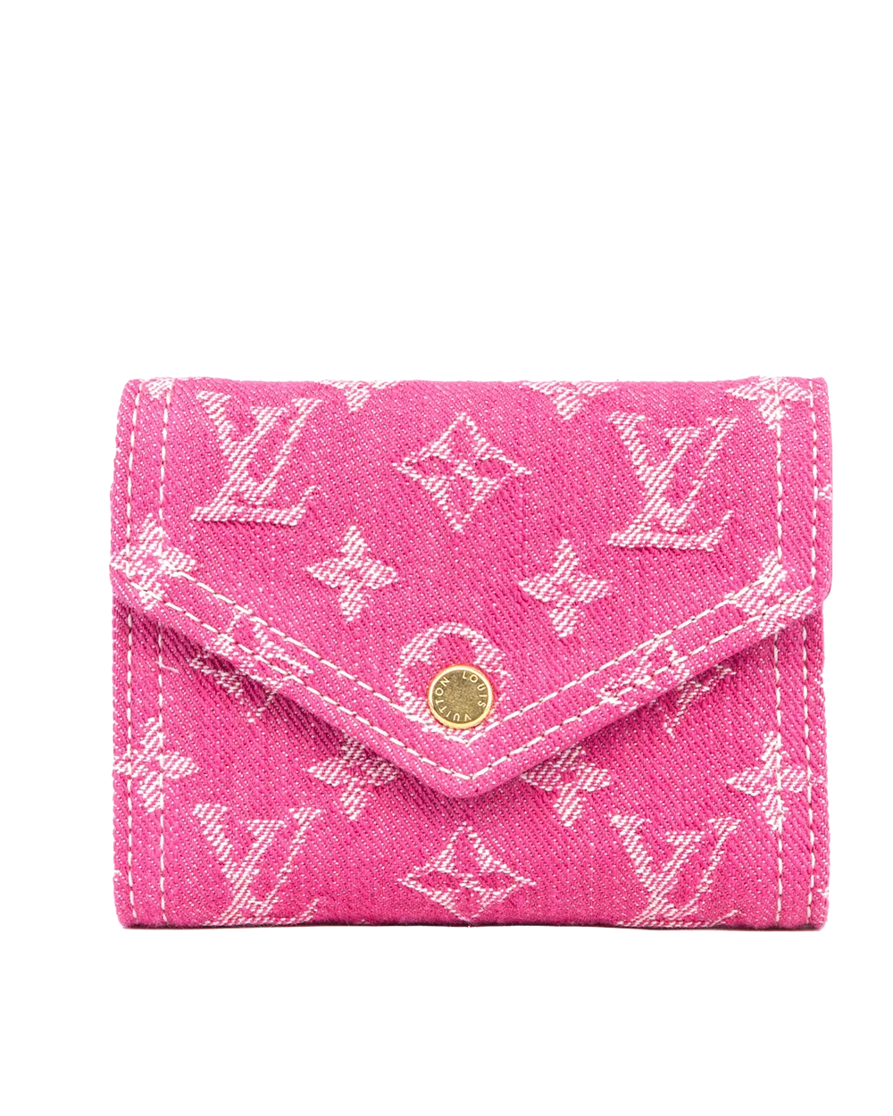 NEW LV VICTORINE WALLET SHORT PINK DENIM MONOGRAM GHW MICROCHIP 1324