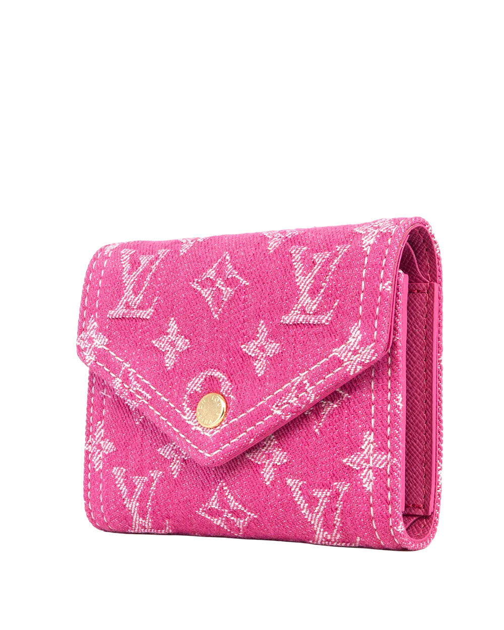 NEW LV VICTORINE WALLET SHORT PINK DENIM MONOGRAM GHW MICROCHIP 1326