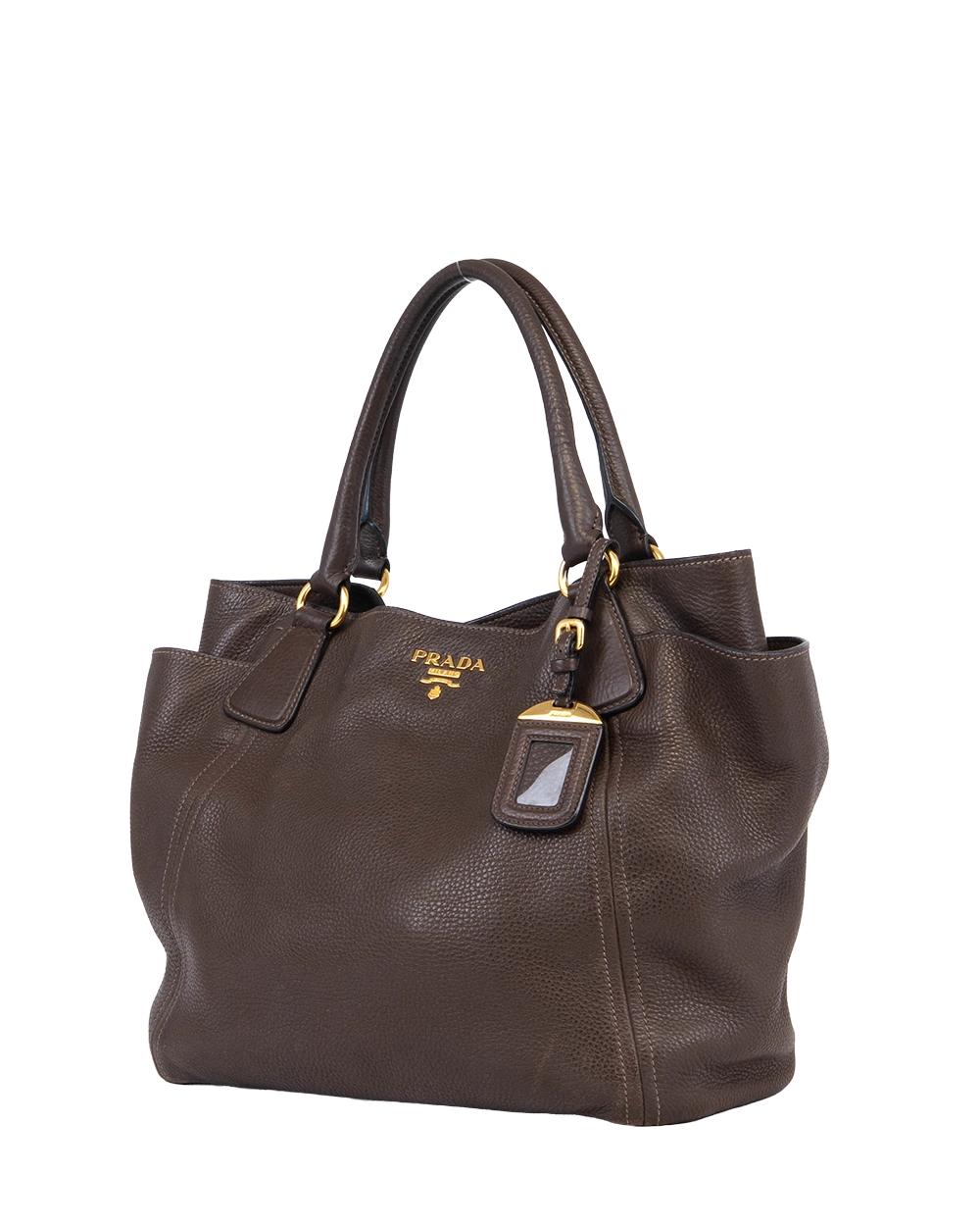 PRADA VITELLO DAINO TOTE BROWN LEATHER GHW 1965