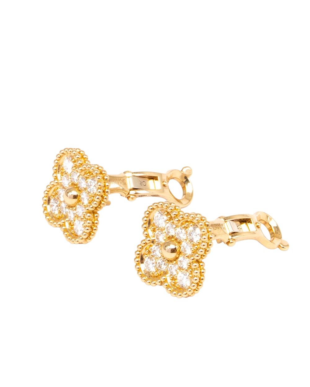 VAN CLEEF&ARPELS VINTAGE ALHAMBRA DIAMOND EARRINGS GOLD 1406