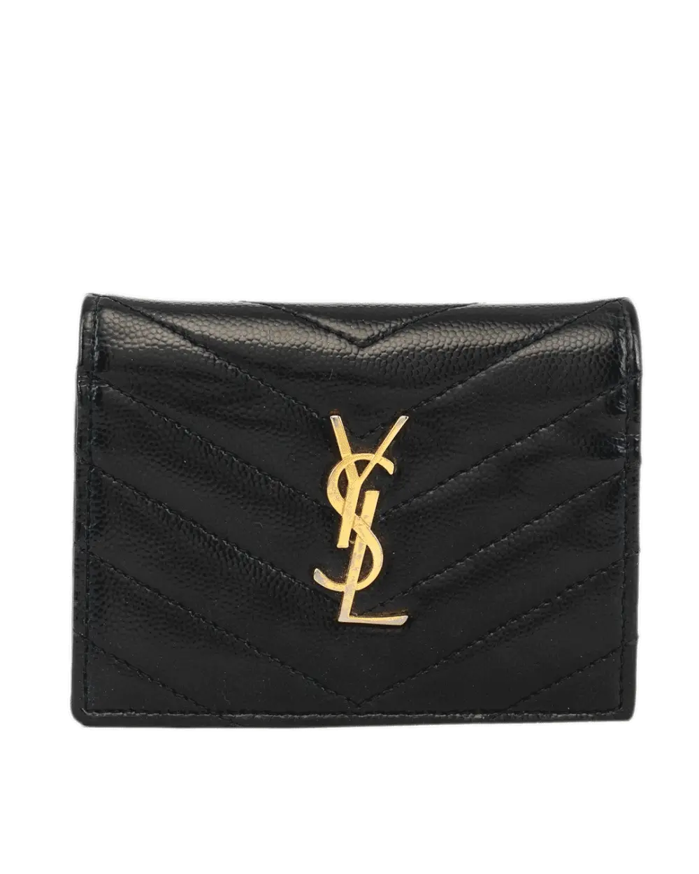 YSL BI FOLD WALLET SHORT BLACK CHEVRON GHW 668290 0123 4063
