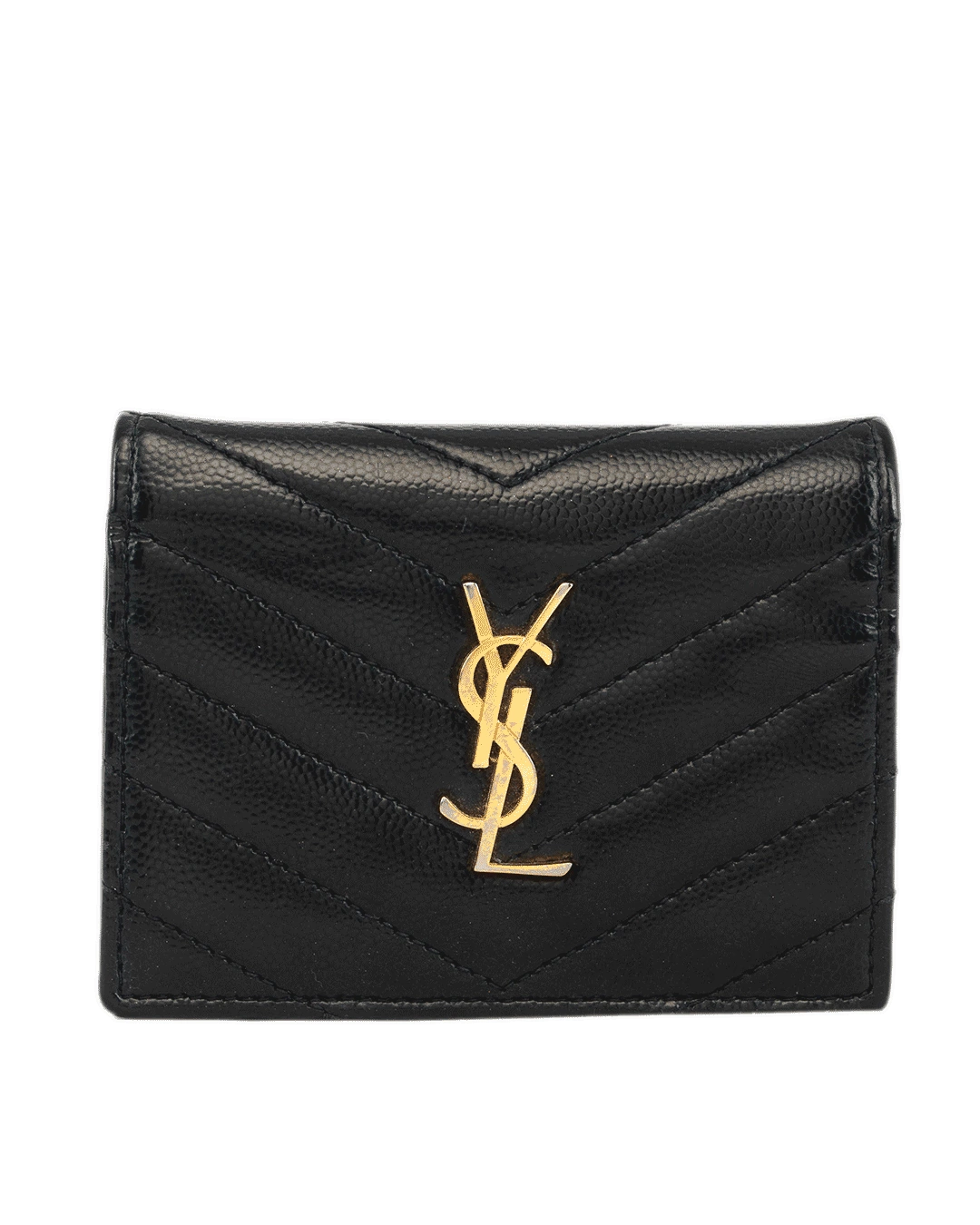 YSL BI FOLD WALLET SHORT BLACK CHEVRON GHW 668290 0123 4063