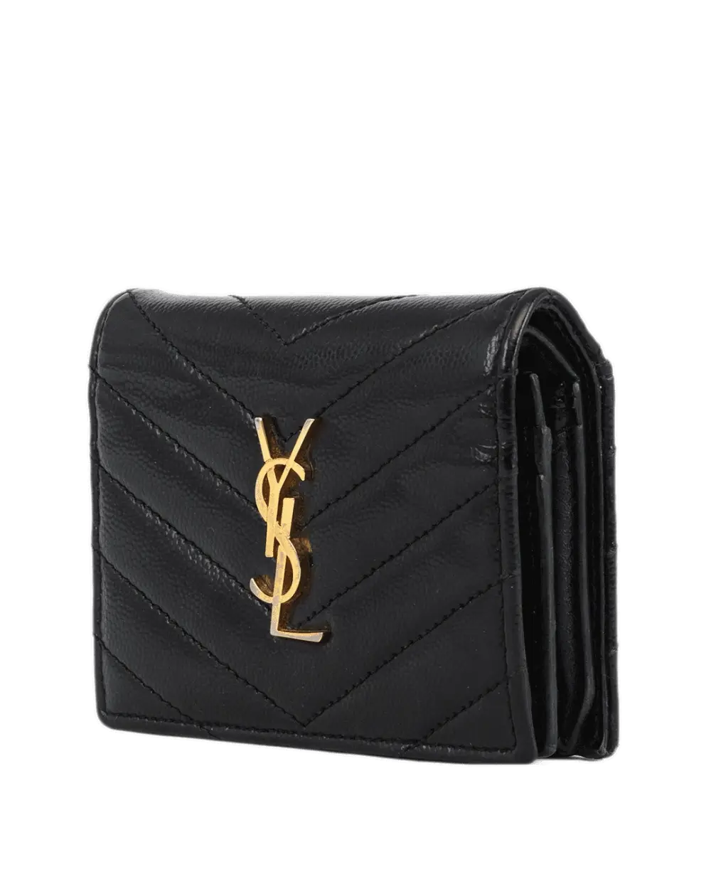 YSL BI FOLD WALLET SHORT BLACK CHEVRON GHW 668290 0123 4065