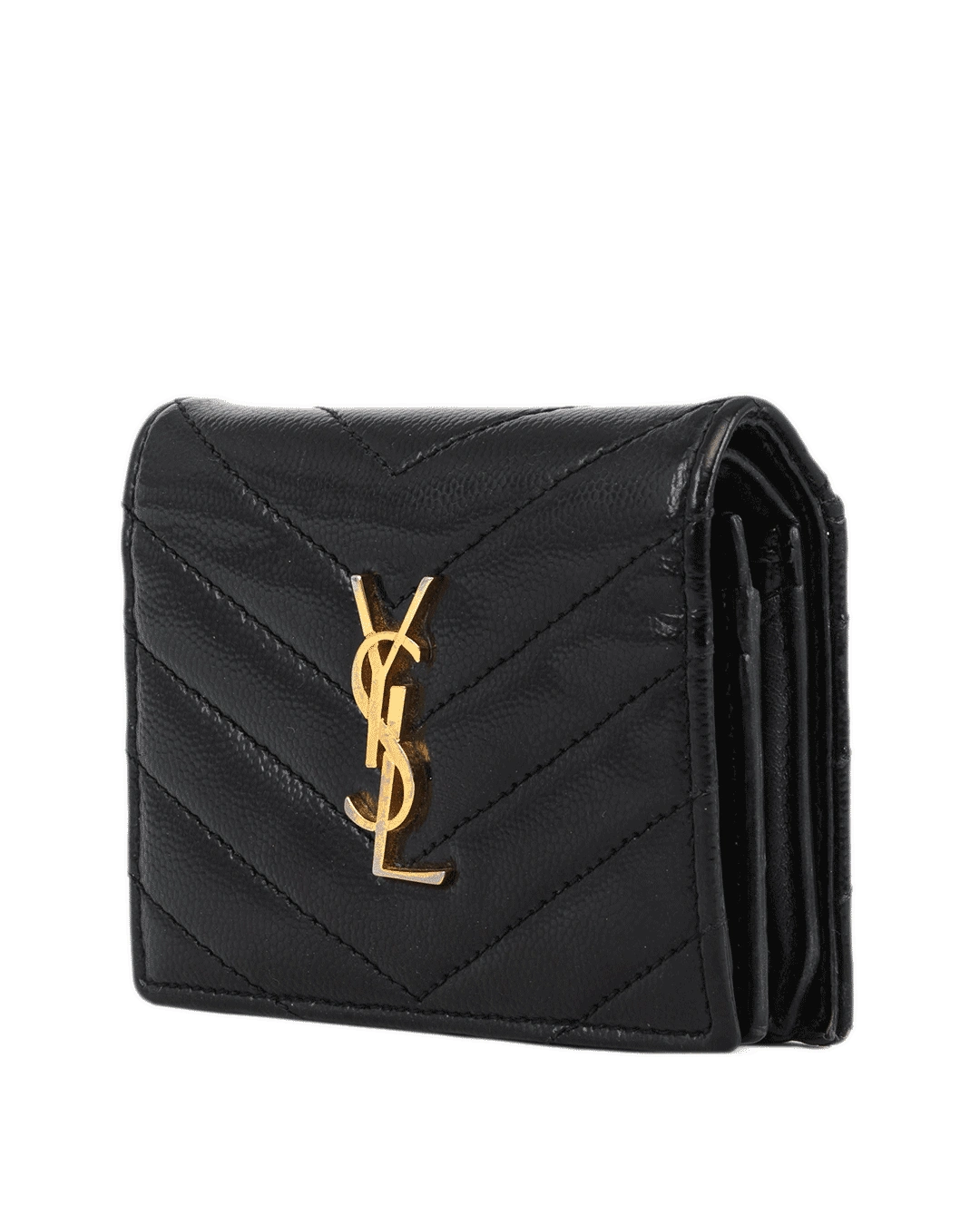 YSL BI FOLD WALLET SHORT BLACK CHEVRON GHW 668290 0123 4065