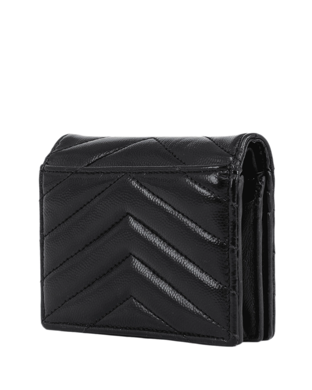 YSL BI FOLD WALLET SHORT BLACK CHEVRON GHW 668290 0123 4066