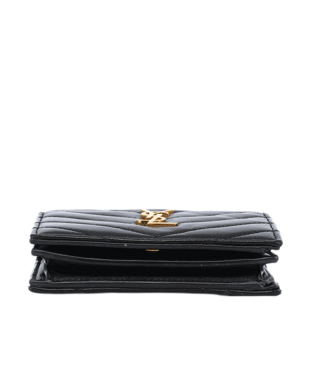 YSL BI FOLD WALLET SHORT BLACK CHEVRON GHW 668290 0123 4068