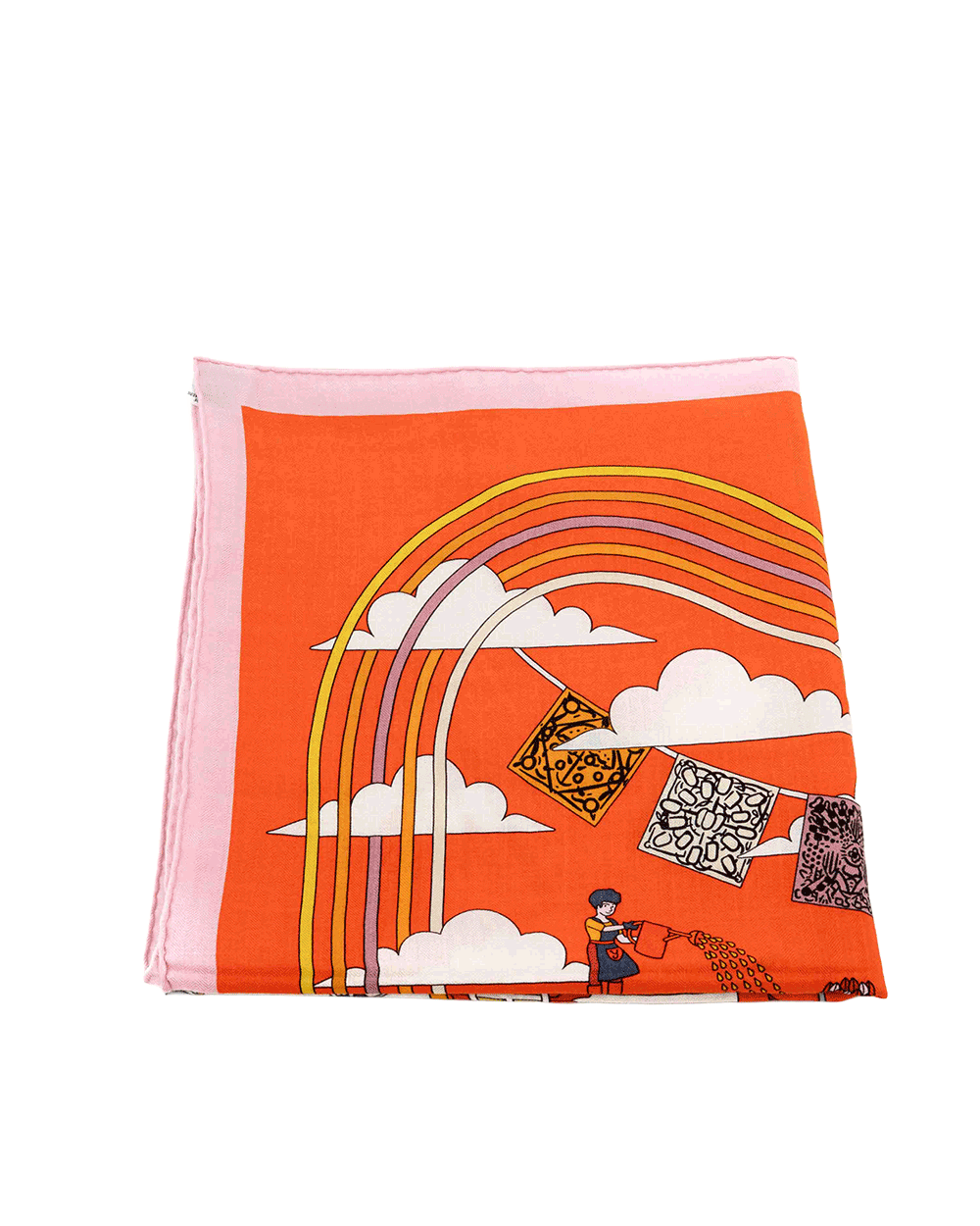 1 NEW HERMES SCARF CASHMIAR PEOPLE 140 140 ORANGE PINK 0482102