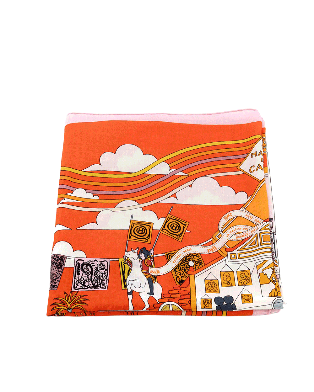 1 NEW HERMES SCARF CASHMIAR PEOPLE 140 140 ORANGE PINK 0482103