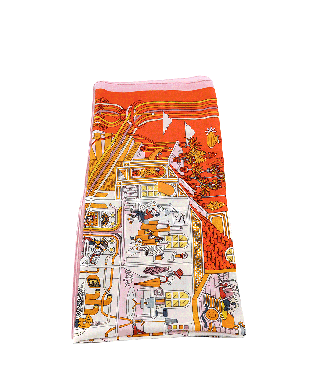 1 NEW HERMES SCARF CASHMIAR PEOPLE 140 140 ORANGE PINK 0482104