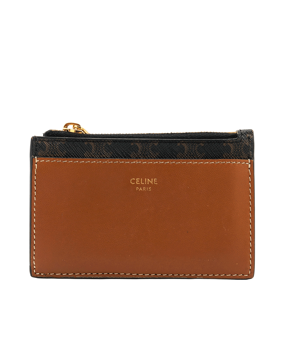 10 CELINE ZIPPED CARD SLOT SHORT BROWN TAN CANVAS GHW S NE 4202 10694