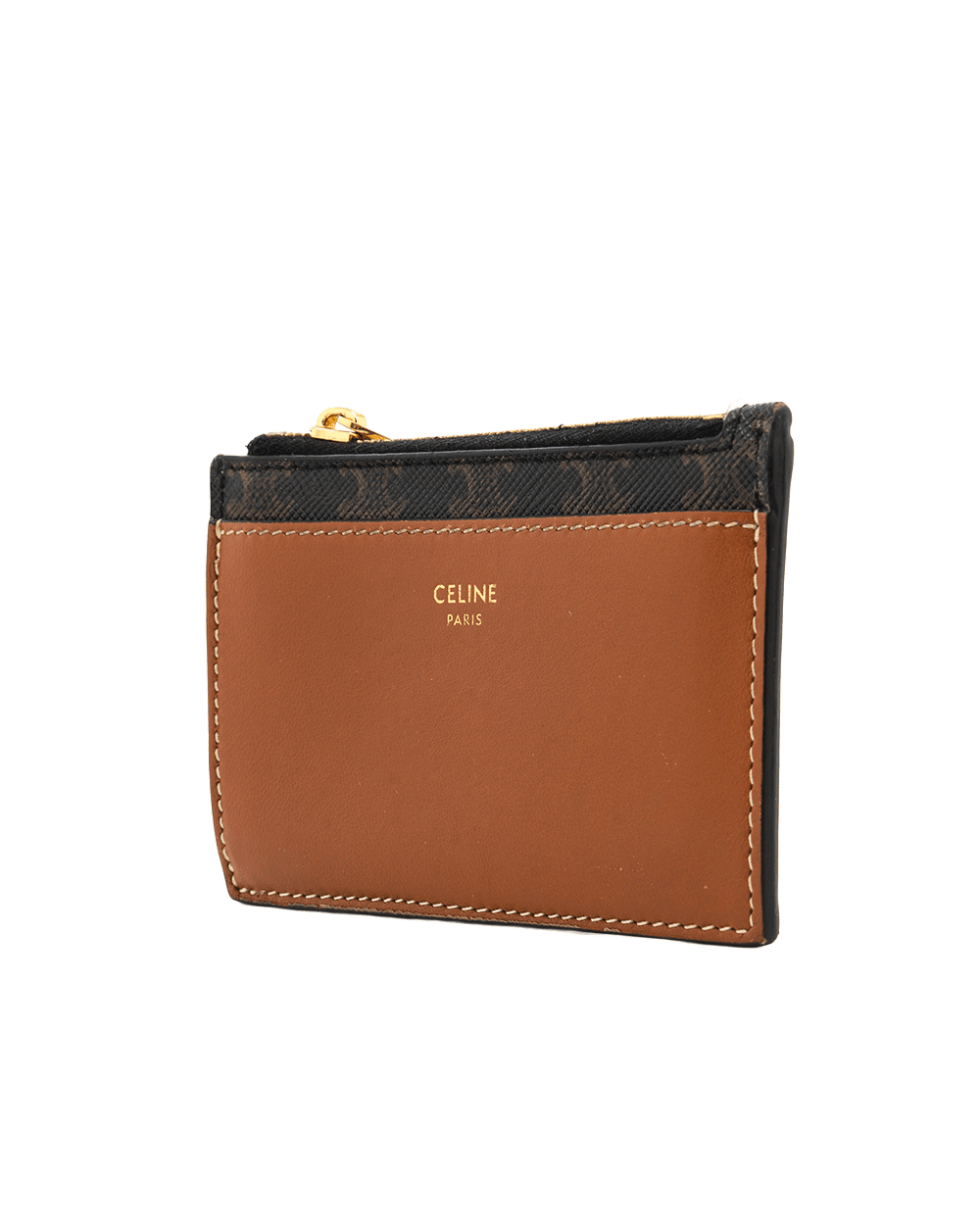 10 CELINE ZIPPED CARD SLOT SHORT BROWN TAN CANVAS GHW S NE 4202 10695