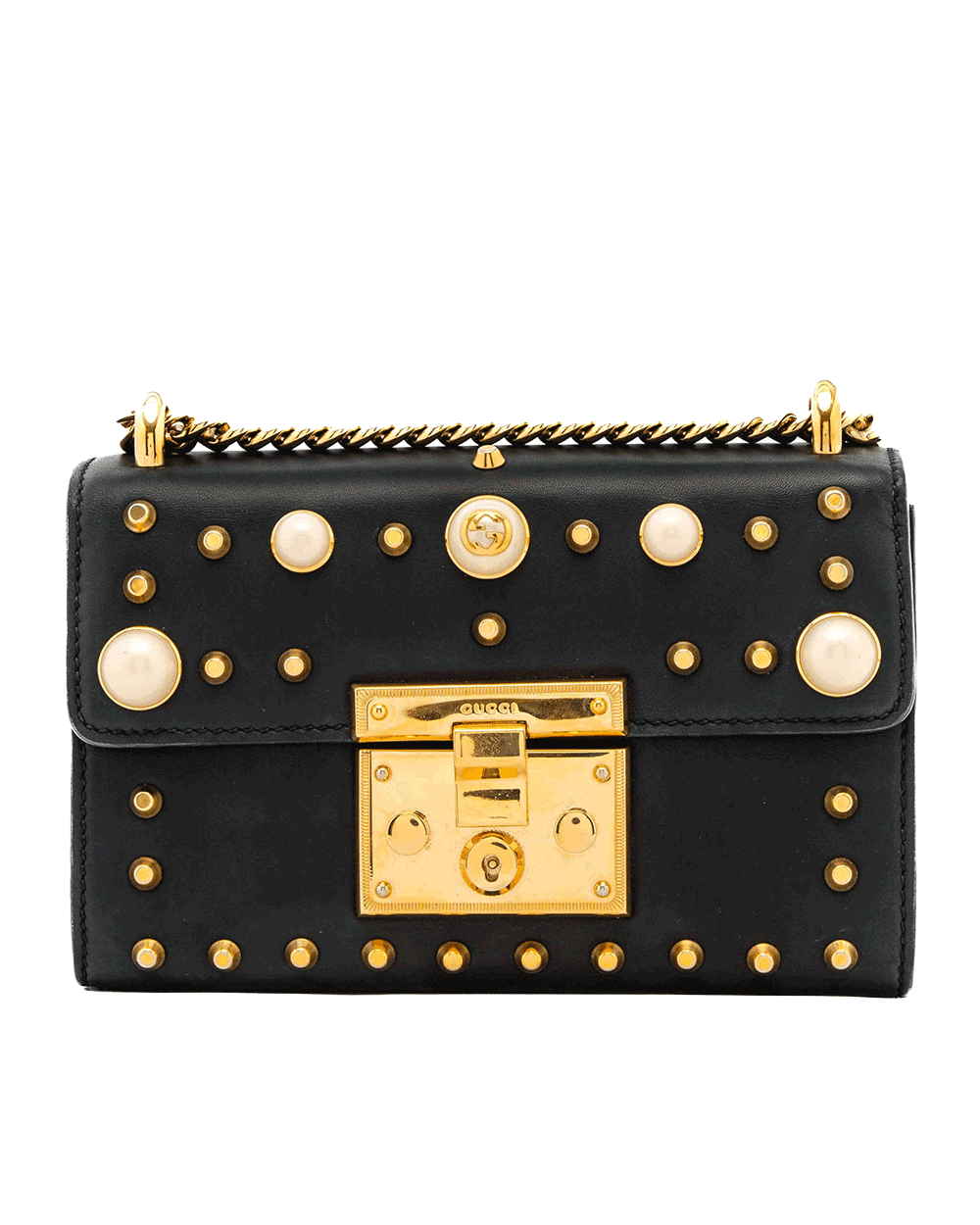 10 GUCCI PADLOCK PEARLY SHOULDER BAG SMALL BLACK CALF GHW 432182 525040 0995