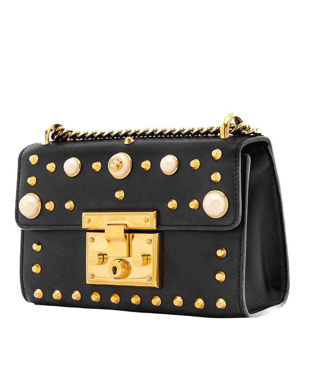 10 GUCCI PADLOCK PEARLY SHOULDER BAG SMALL BLACK CALF GHW 432182 525040 0996