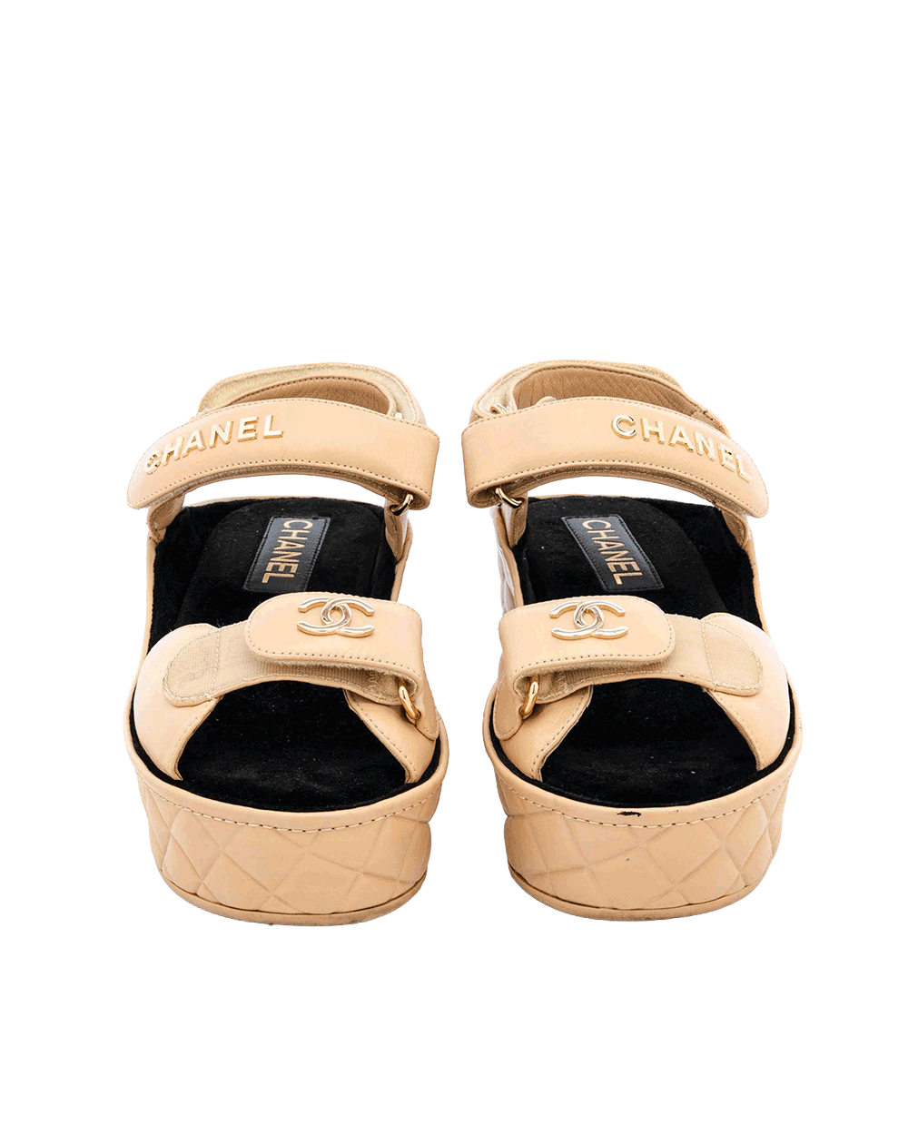 11 CHANEL CC SLIDES SANDALS 35 BEIGE CALF GHW 0 637655 0482091